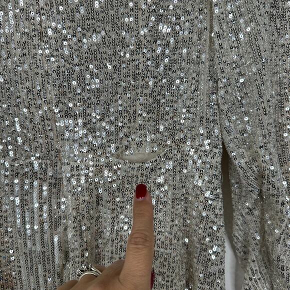 FLAWED - Mac Duggal Sequin Wrap Evening Gown Silver 8 #8490 - Picture 9 of 13